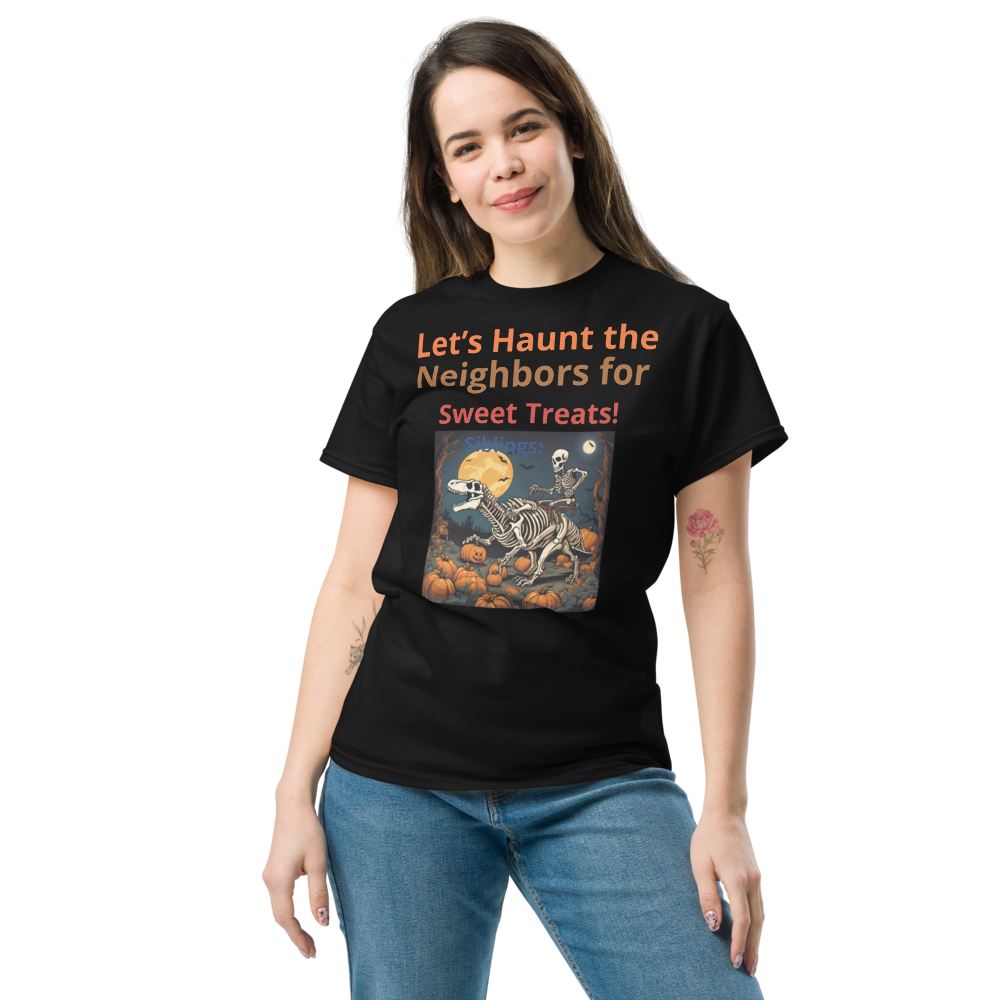 Skeleton Riding Mummy Dinosaur T rex Halloween Funny Pumpkin T-Shirt. SEASONAL.