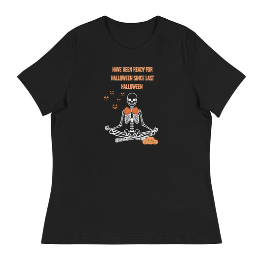 Womens-Men Distressed Halloween Yoga Skeleton Namaste Witches T-Shirt-seasonal